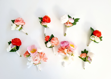 Orange Pink Roses Boutonniere & Corsage