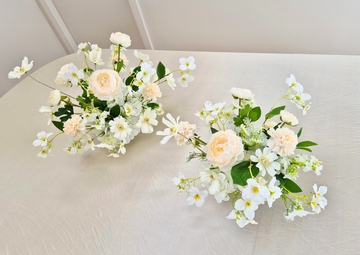 Elegant Table Centrepiece - White Green Blush Flowers