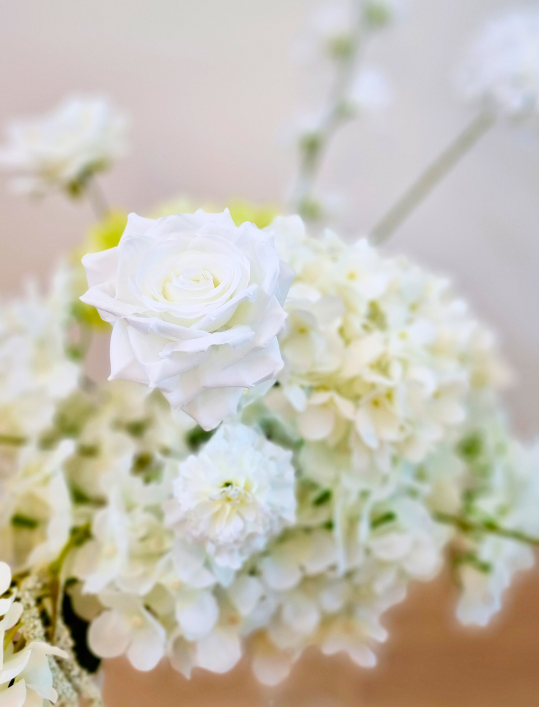 Elegant white textured flower arrangements
