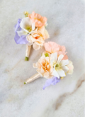 Peach Wildflower Boutonniere & Corsage with Blue Accents
