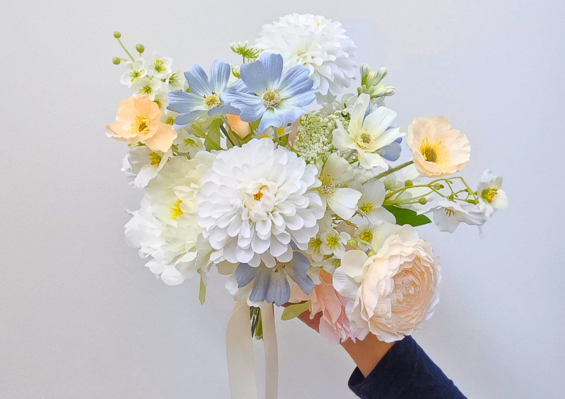 Olivia Bouquet - Peach, White & Blue