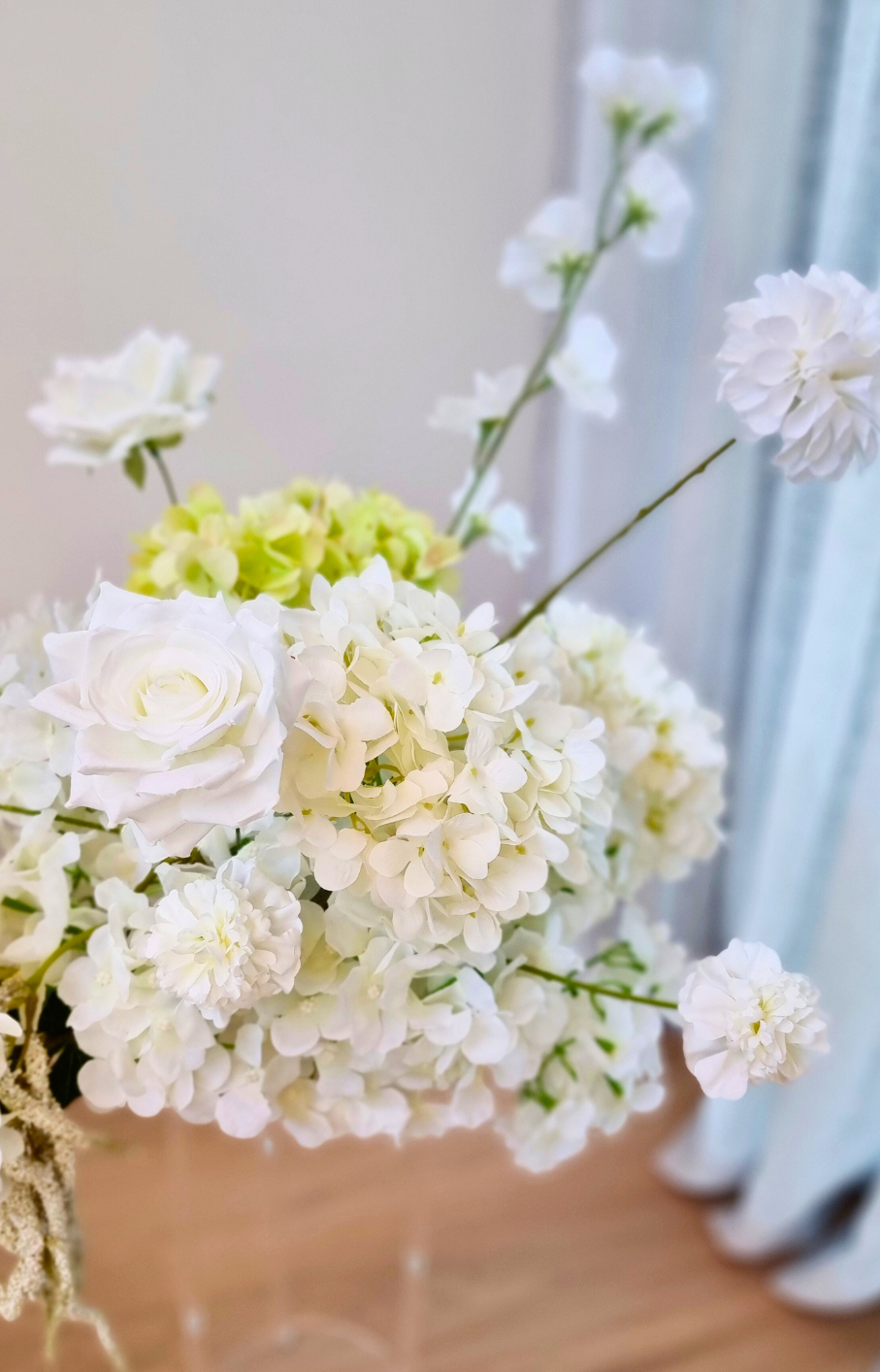 Elegant white textured artificial flower arrangements