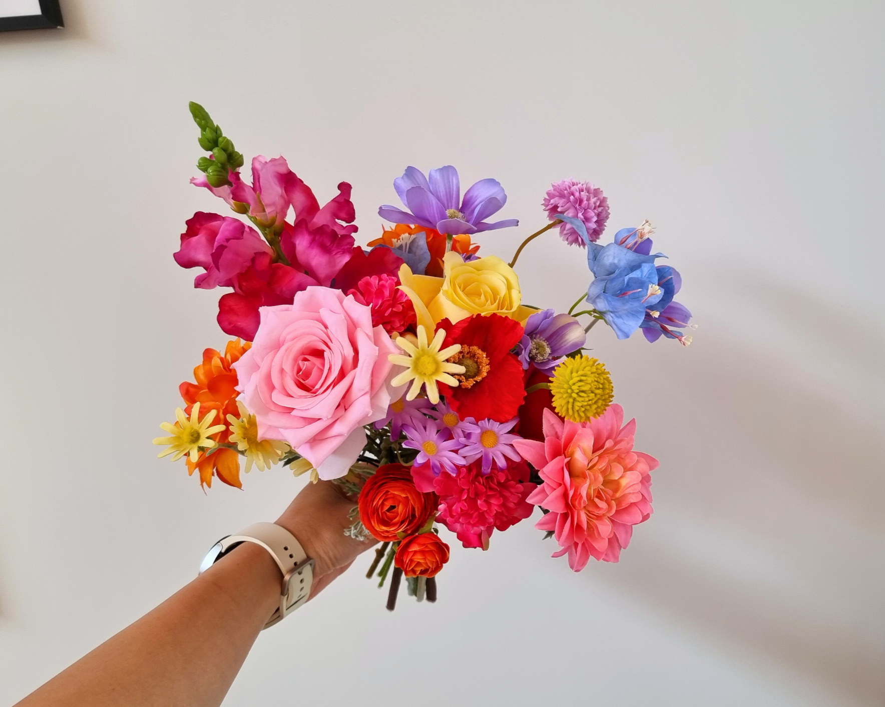 Bright colourful Emily wedding bouquet with roses