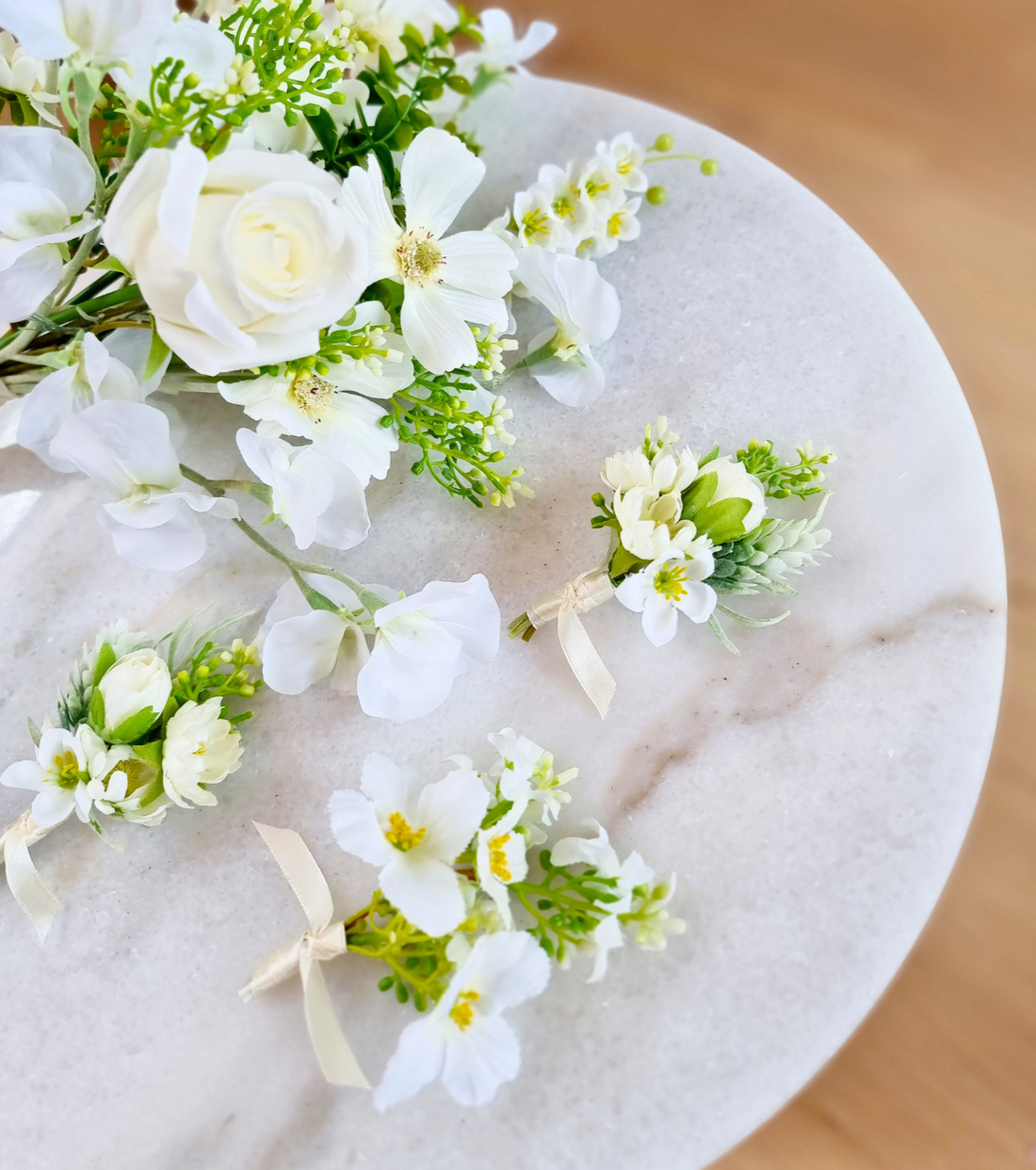 White Green Wildflower Boutonniere & Corsage
