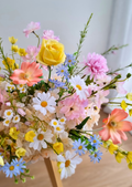 Pastel wildflower silk bouquet with pink, yellow, and blue