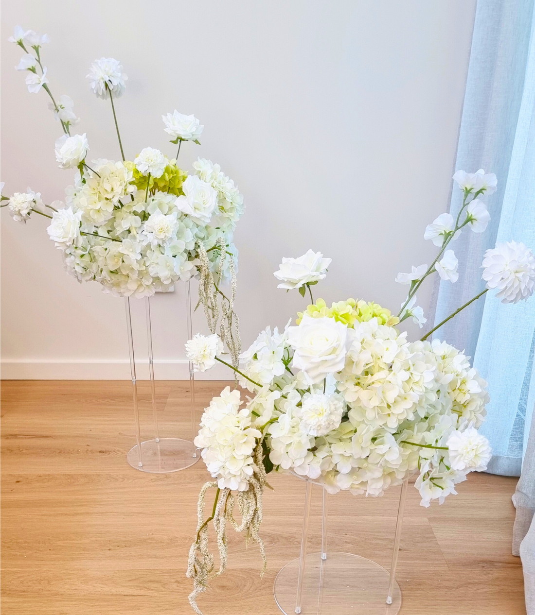 Elegant white textured artificial flower arrangements