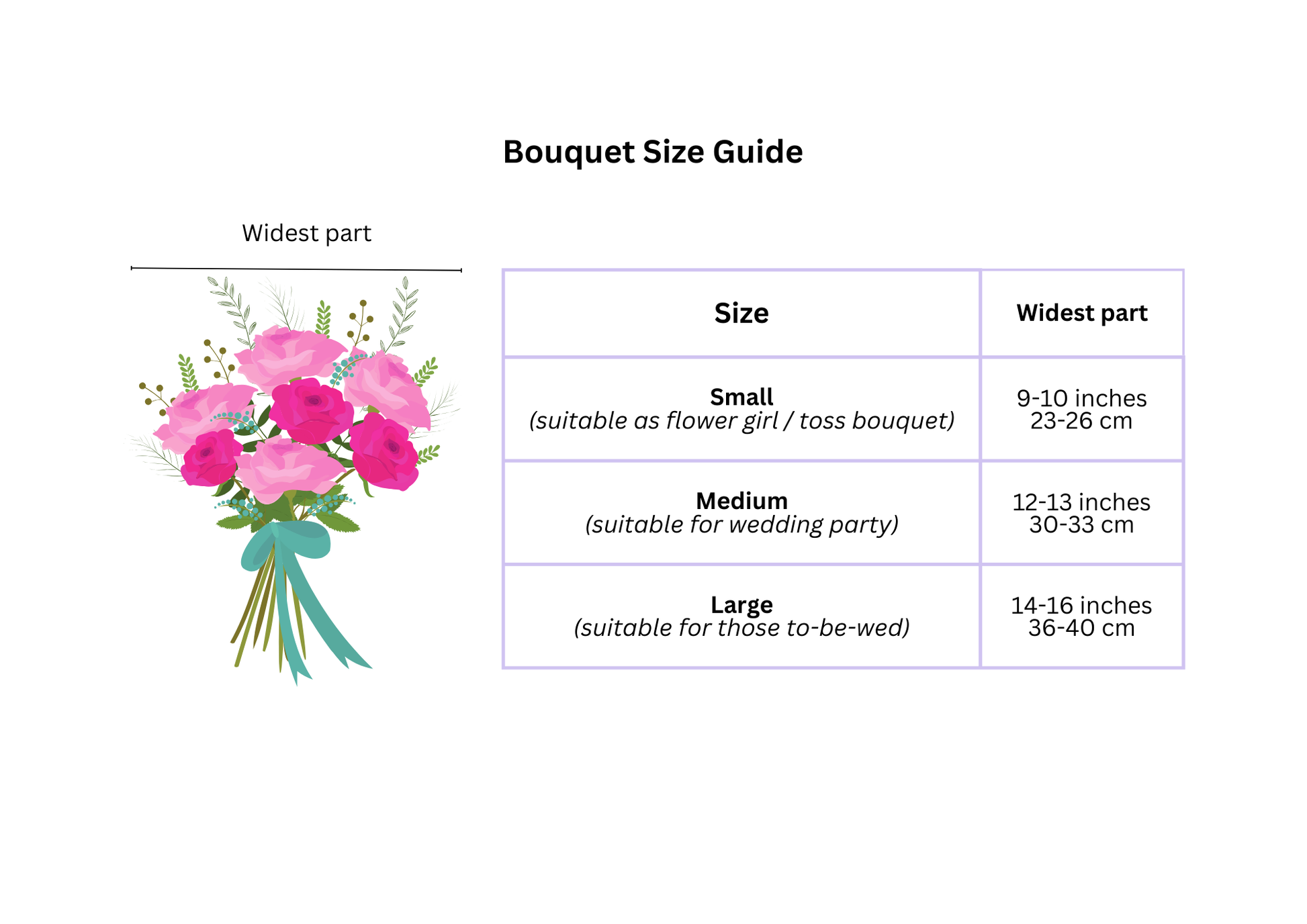 Bouquet Size chart
